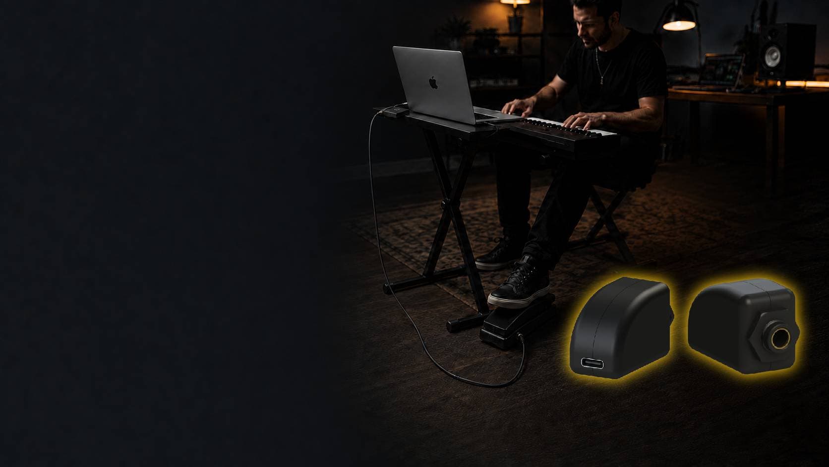 USB Pedal Adapter: tecladista com pedal de expressão e adaptador MIDI USB
